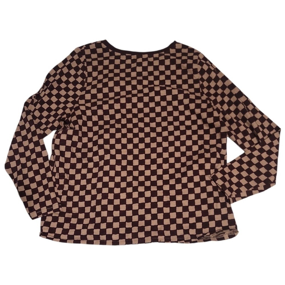 Sonoma Plus size Tee Cream burgundy wine checkerboard t-shirt checkered 0x 14